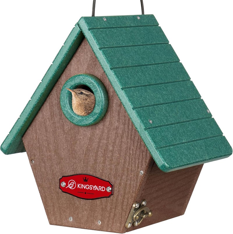 Kingsyard Recycled Plastic Bird House for Outdoors - Hanging Nesting Box with Predator Guard & Air Vents for Wren Finch Chickadee, Green - Image 1